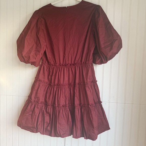 Jason Wu Size 10 Burgundy Wine Balloon Sleeve Tiered Mini Dress - Picture 10 of 13